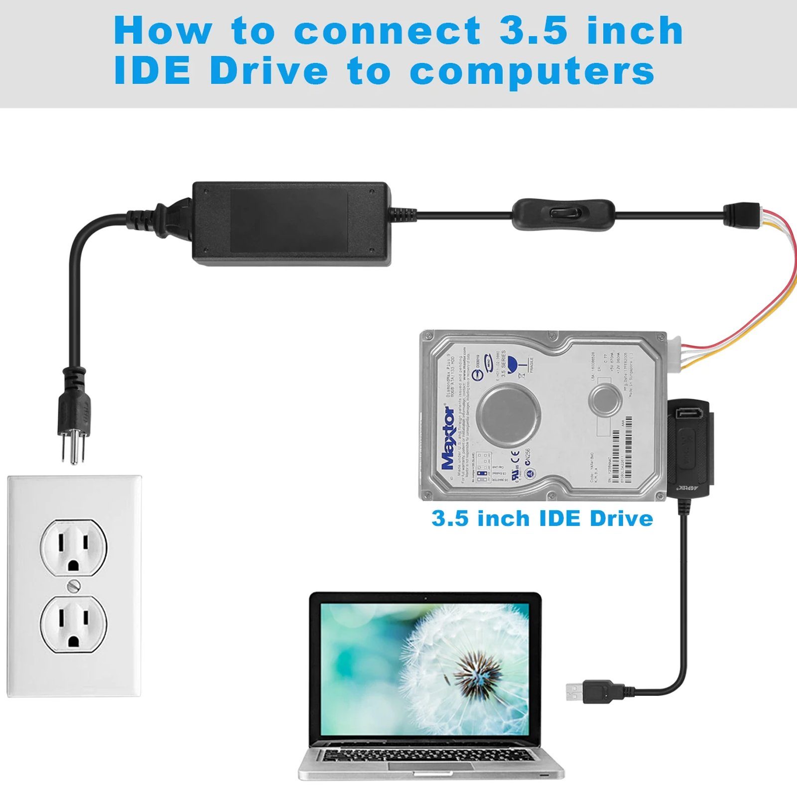 SATA PATA IDE to USB 2.0 Adapter Converter Cable For 2.5" 3.5" Hard Drive Disk Adapter Converter Cable - Tophatter Daily Deals